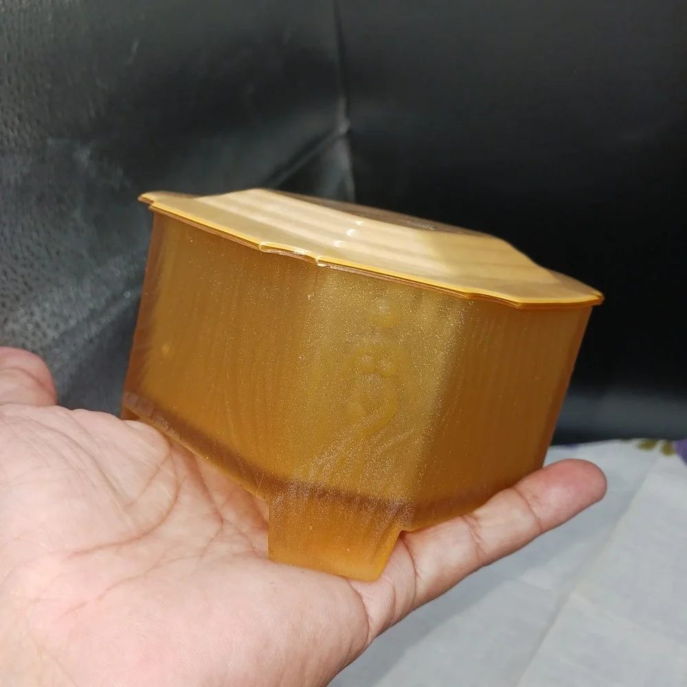 Deco Pressed Frosted Amber Glass Celluloid Lid Dresser Trinket Box